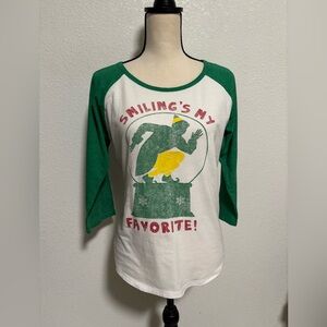 Green and White Graphic Raglan Tee